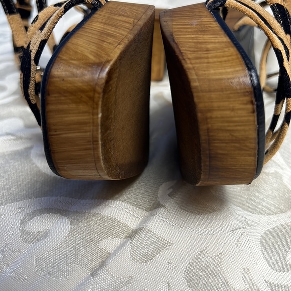 Christian Di Riccio Leopard Cheetah Strappy Platform Heeled Sandals Clog - Picture 4 of 15